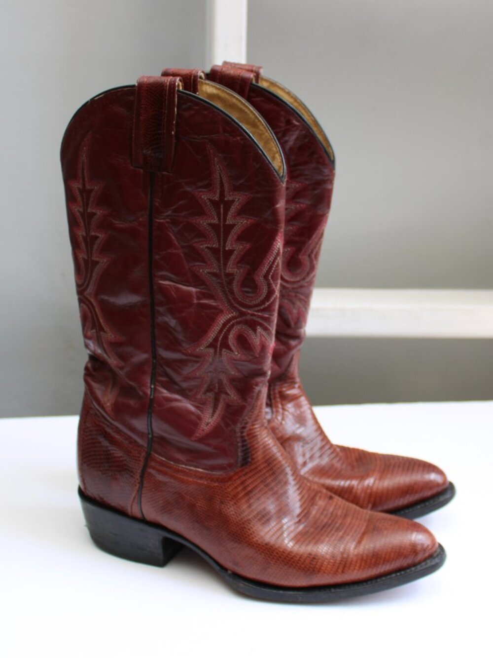 El Paisano Dark Cognac Leather Western Cowboy Boots Size Mens 8 / Womens 9.5